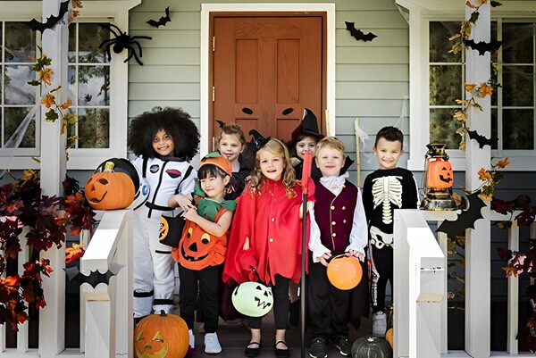 group of kids in Raleigh wearing Halloween costumes